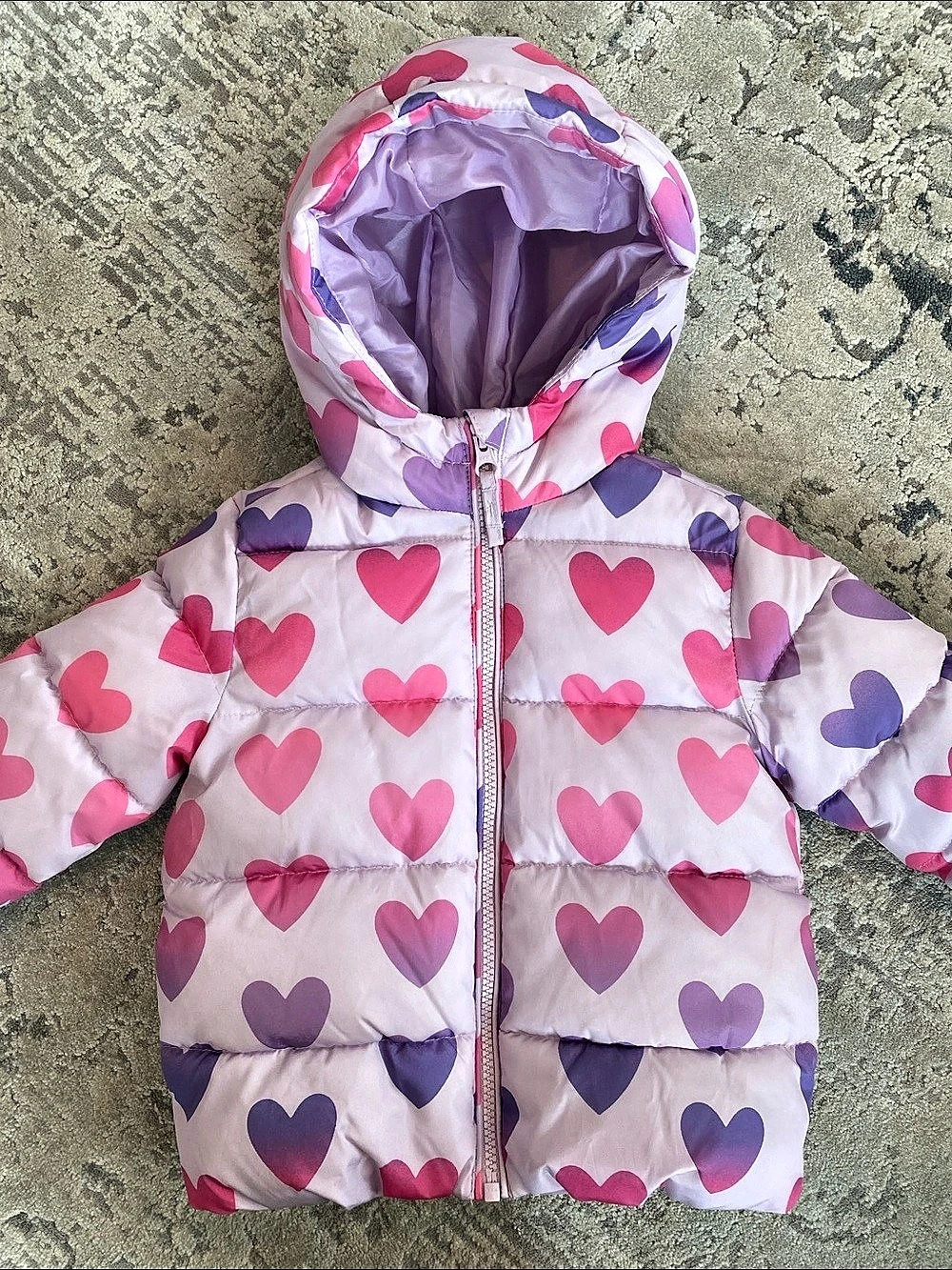 The Children's Place Ombré Heart Print Hooded Puffer Coat